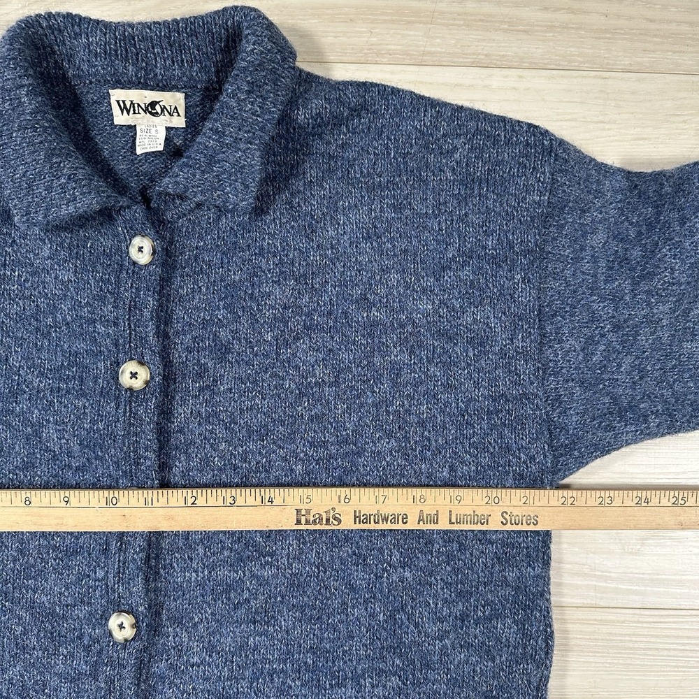 VTG Winona Cardigan Sweater Women's Size Small Blue Speckled Wool Nylon Blend - Picture 6 of 8